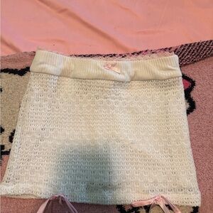 Cream Knit Skirt with Pink Accents